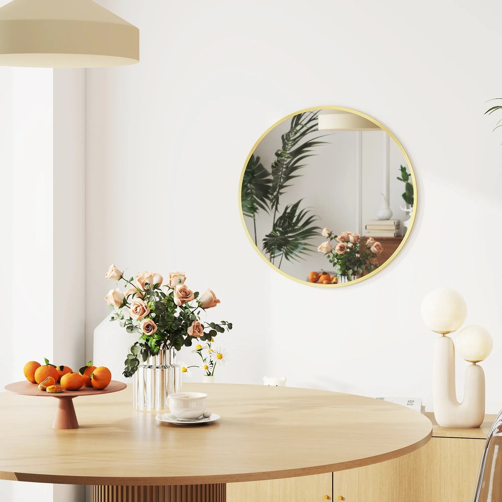 HOMCOM Lustro ścienne, nowoczesny design, 60 x 60 cm, złote | Aosom PL