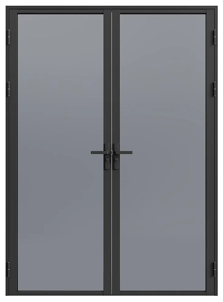 Drzwi kompletne 2-skrzydłowe dwustronne z aluminium i dymionego szkła hartowanego - 2 x wys. 204 x szer. 73 cm - Czarny - LOXTON