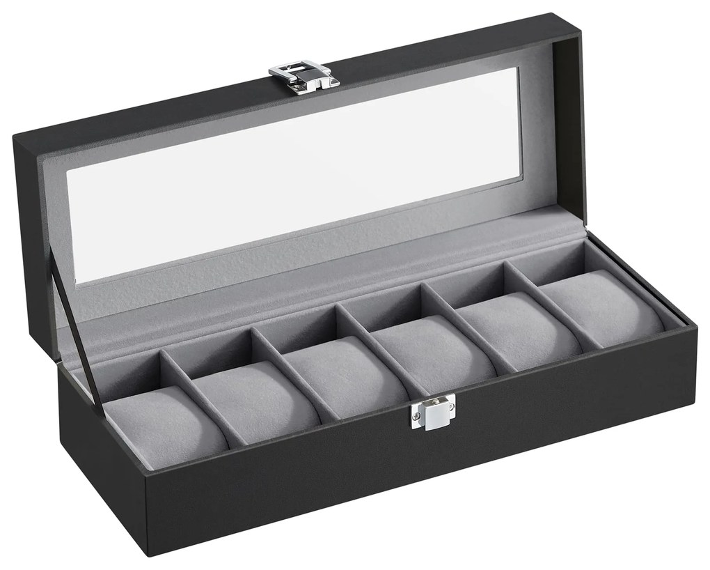Kasetka na zegarki 6 sztuk, Czarna, Elegancka JWB06BK