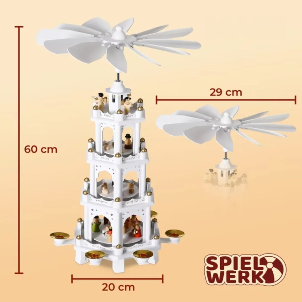 Piramida świąteczna MERRY, 60x20x20cm, biała Spielwerk