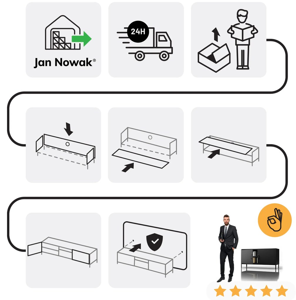 Metalowa szafka RTV czarna ROSA Modern