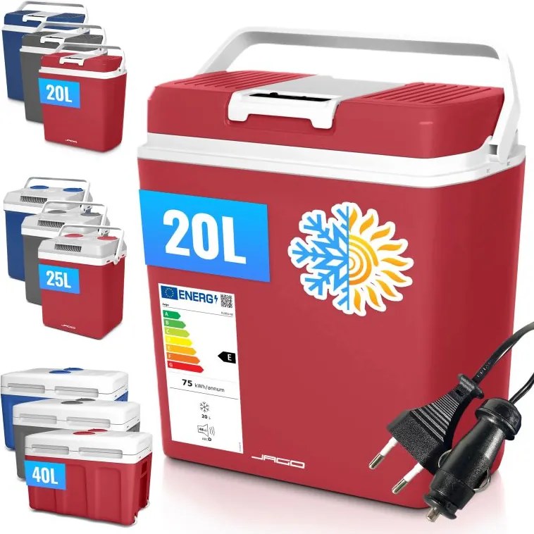 Chłodziarka elektryczna Jago 2 w 1, 20 l, czerwona