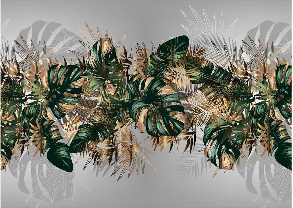 Obraz - Złoto - zielone tropikalne liście (70x50 cm)