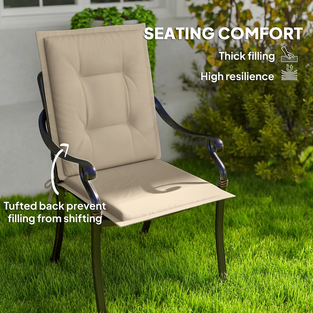 Outsunny Zestaw 4 Beżowych Poduszek na Krzesła 108 x 50 x 5 cm z Taśmami do Wewnątrz i Na Zewnątrz