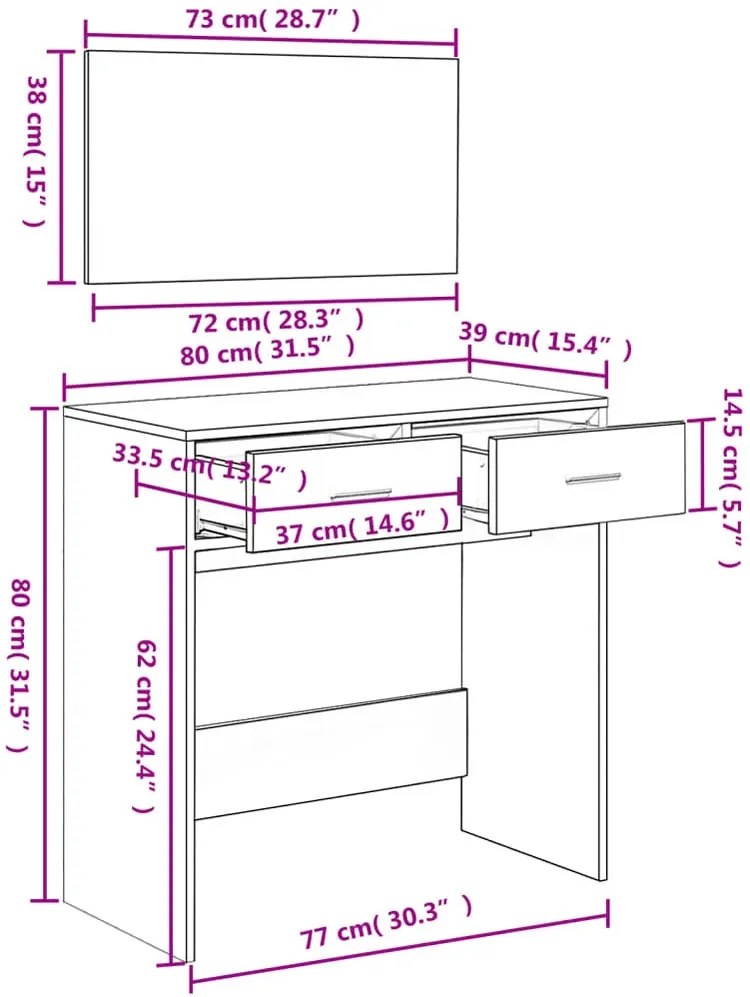 Komplet toaletka z lustrem szary dąb sonoma L5-F29