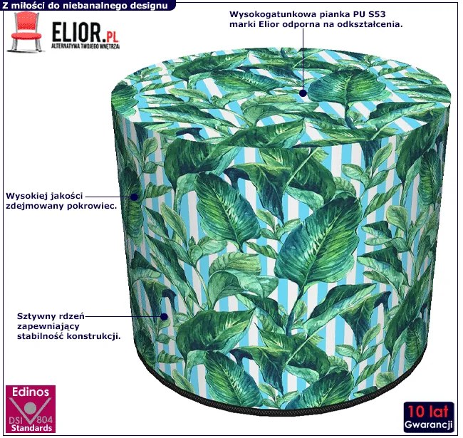 Zielono-biała okrągła designerska pufa - Mikin