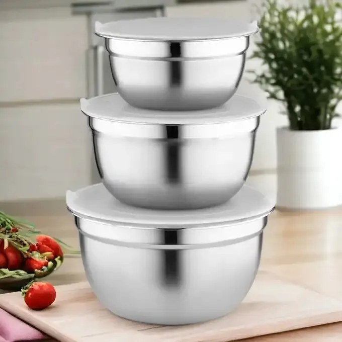 Florina Zestaw 3 misek ze stali nierdzewnej zpokrywkami, srebrny