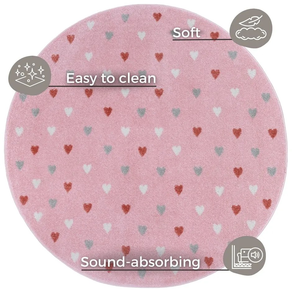 Różowy dywan dziecięcy ø 100 cm Little Hearts – Hanse Home
