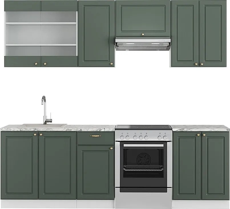 Szafki kuchenne zielono-złoty dom wiejski/biały 240x46x81.6 fame-line