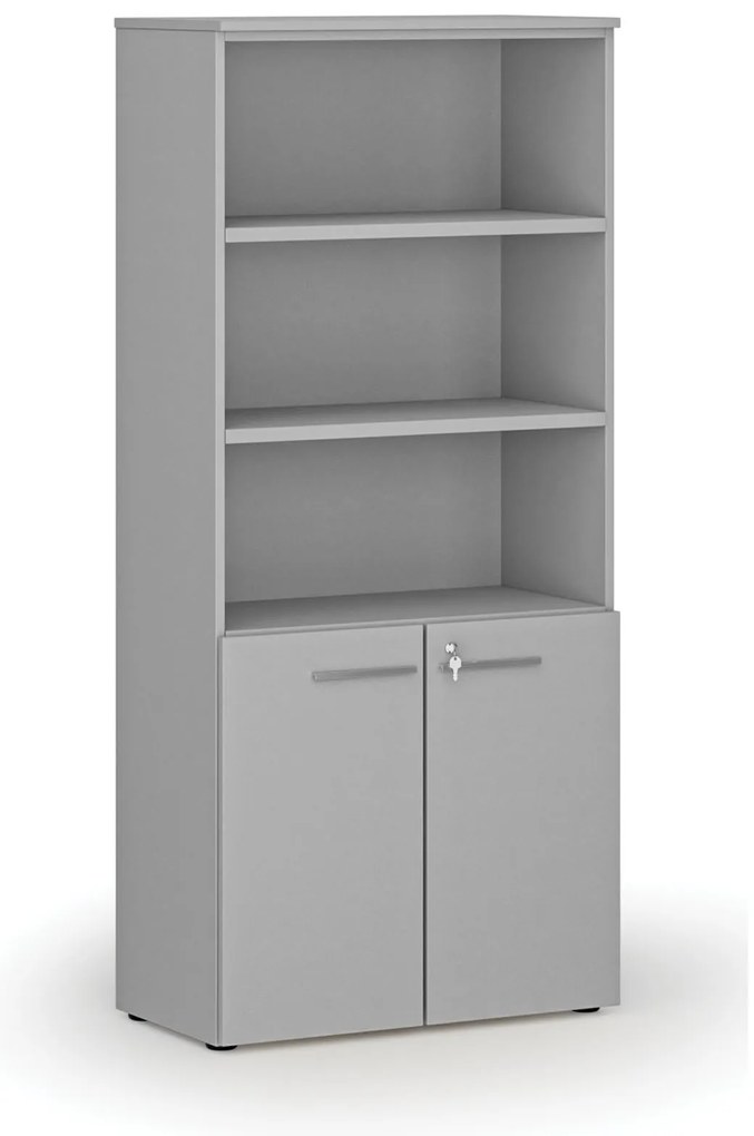 Szafa biurowa kombinowana PRIMO GRAY, drzwi na 2 poziomach, 800 x 420 x 1781 mm, szary