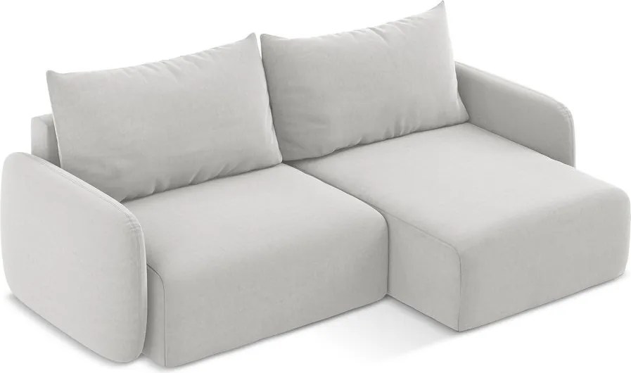 Jasnoszary aksamitny rozkładany/ze schowkiem narożnik (prawostronny/z szezlongiem) Kalena – Makamii