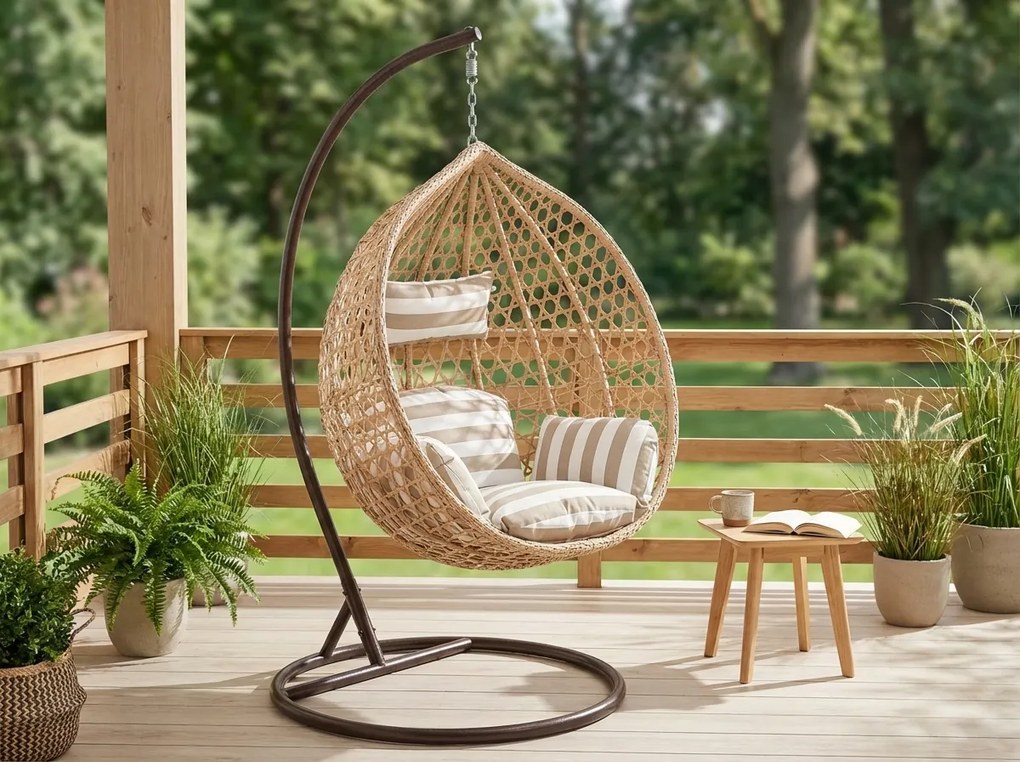 Jasnobrązowy fotel wiszący TROPIKAL ze stojakiem