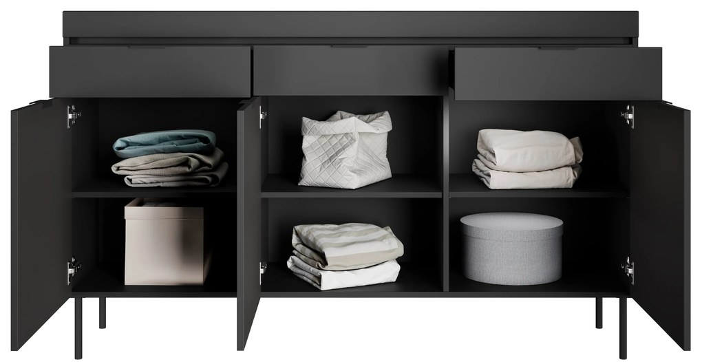 Komoda trzydrzwiowa Sentia 157 z trzema szufladami - czarny / czarny