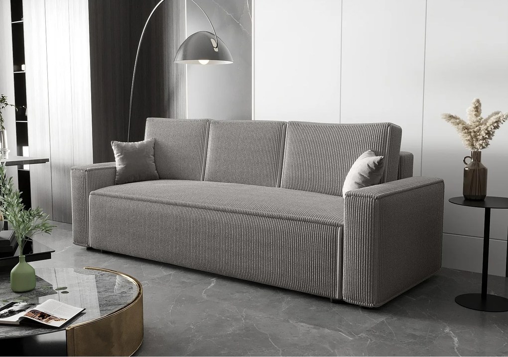 BEDANTE Sofa AMBRO Poso 55 z funkcją spania, jasnoszary, sofa z pojemnikiem, skrzynia na pościel, kanapa do salonu, kanapa, sofa, sofa z funkcją spania