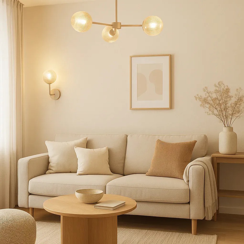 Bursztynowy szklany żyrandol trzyramienny R8-R09