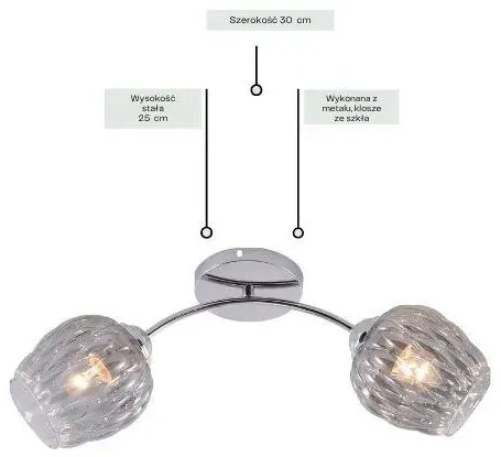 Chromowy żyrandol z dwoma kloszami o falistym kształcie - 4X V188 P6-G57