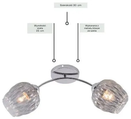Chromowy żyrandol z dwoma kloszami o falistym kształcie - V188-Glaso