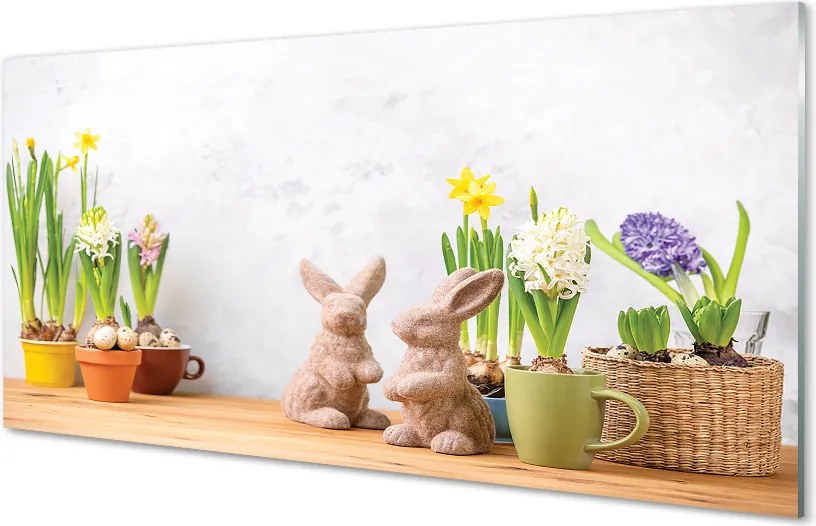 Szklany Panel Wiosenne Kwiaty i Zajączki