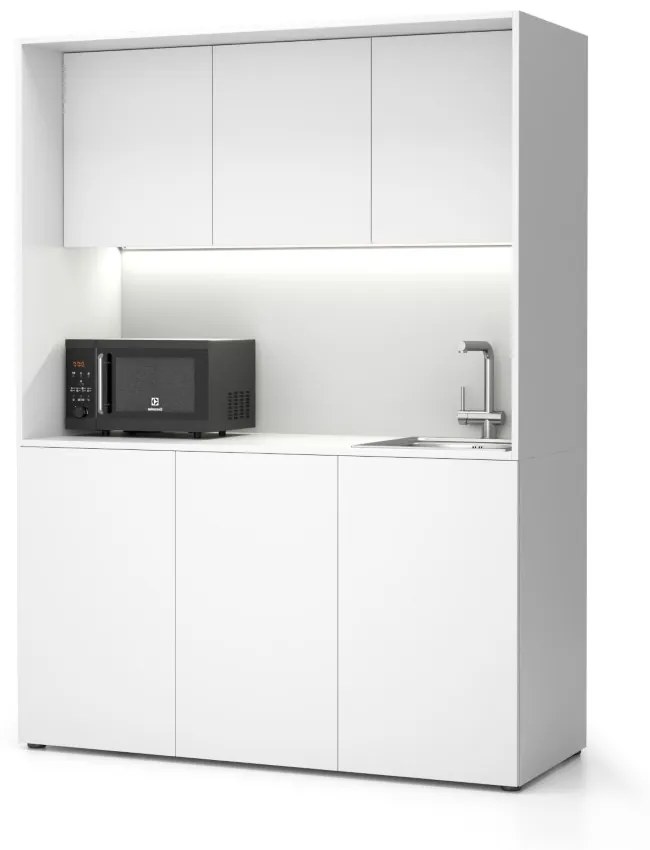 Kuchnia biurowa NIKA ze zlewem i kranem 1481 x 600 x 2000 mm, biały, prawe