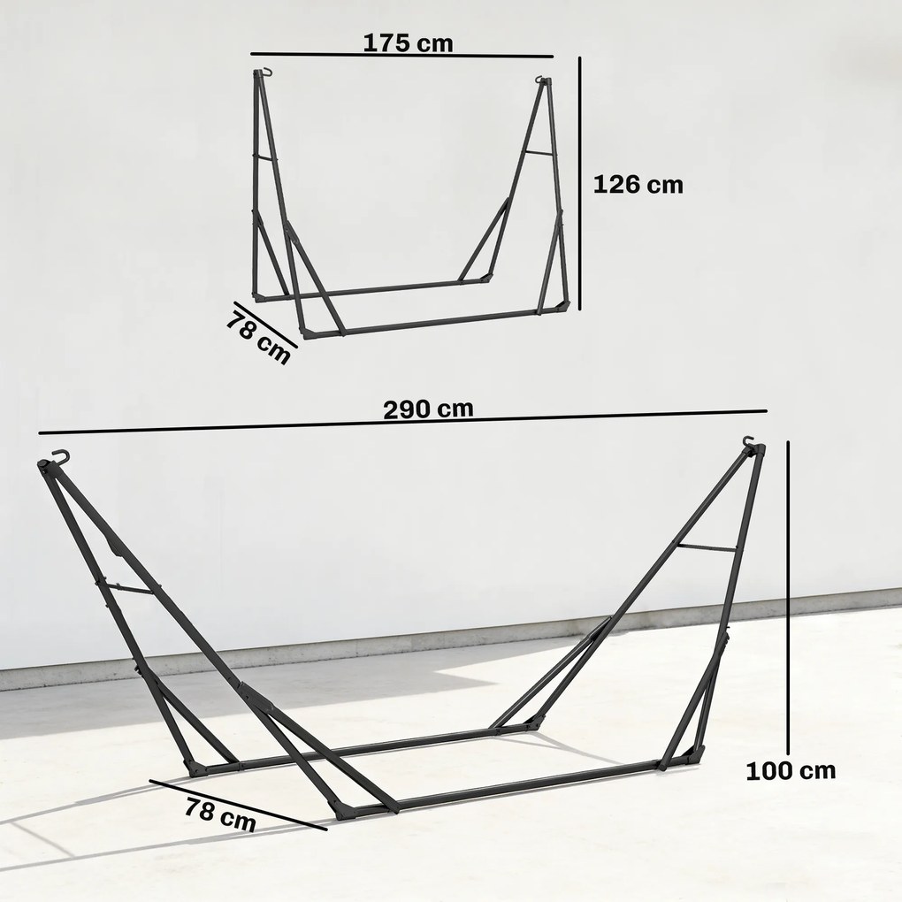 Outsunny Stelaż do hamaka, regulowany, składany, przenośny stojak z torbą, 290x78x100 cm, czarny | Aosom PL