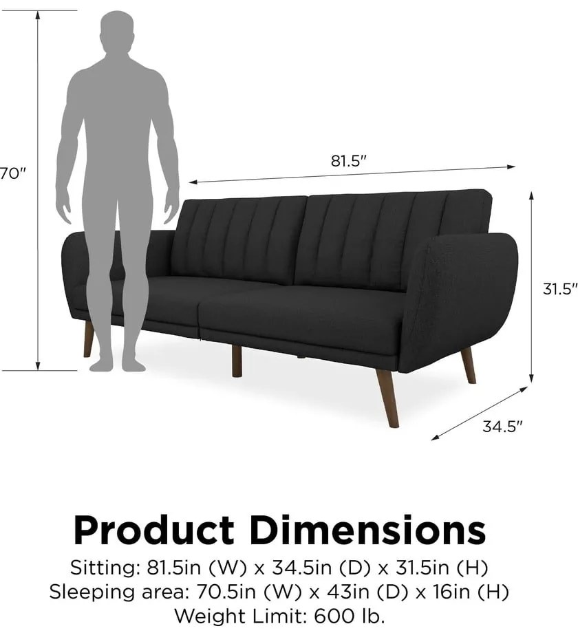 Ciemnoszara rozkładana sofa Novogratz Brittany