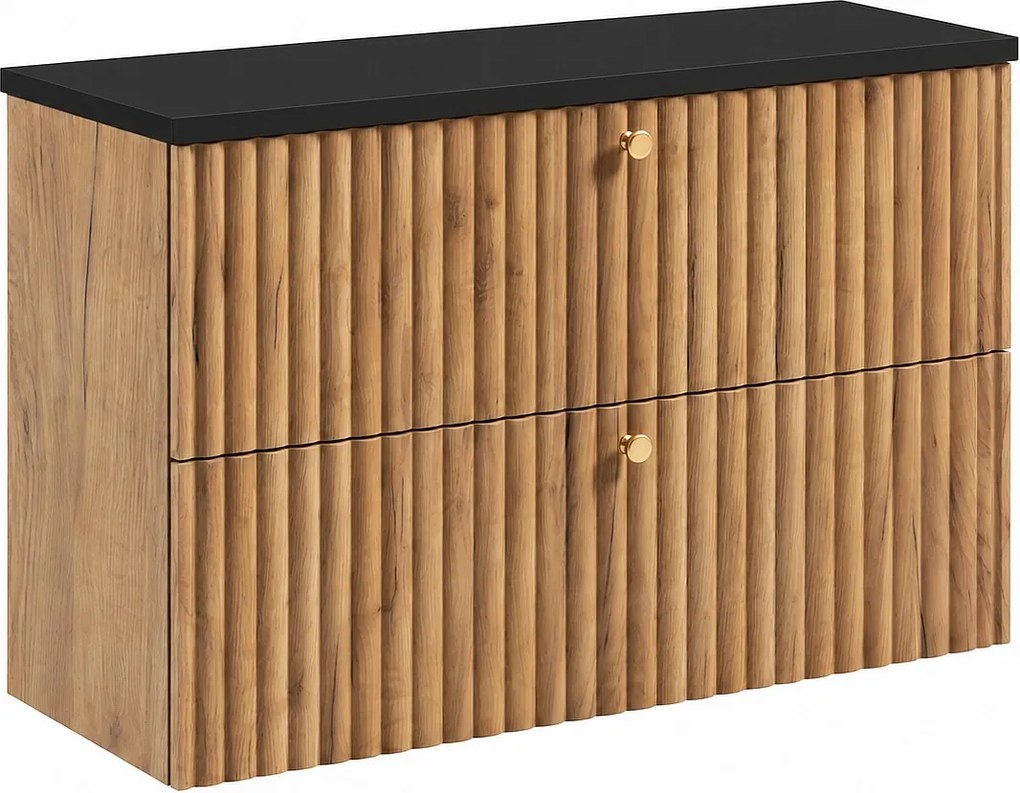 Szafka łazienkowa wisząca z blatem 80, dąb craft złoty + blat czarny, uchwyty w trzech kolorach, 80 x 44,4 x 58,6 cm