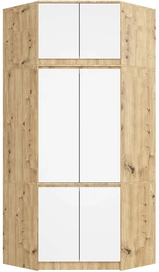 Skandynawska szafa narożna z nadstawką dąb artisan + biały P9-F65