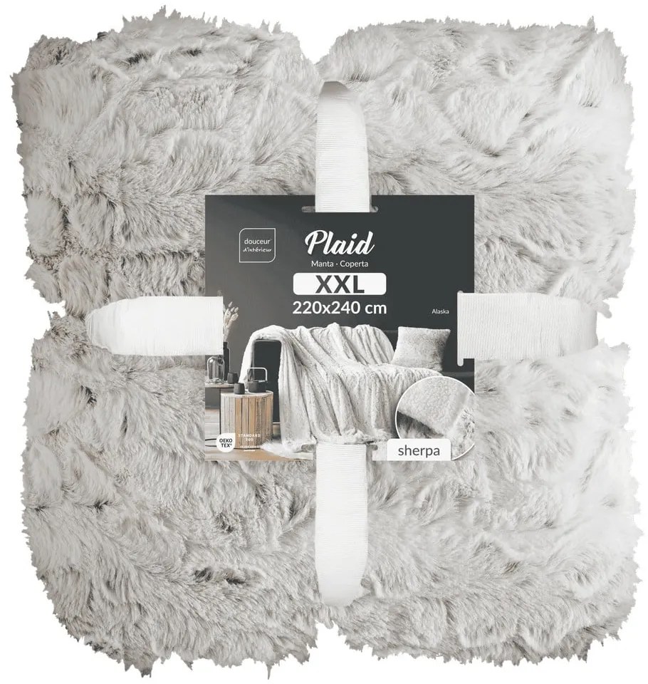 Szarobeżowy koc ze sztucznego futra 220x240 cm Alaska – douceur d'intérieur