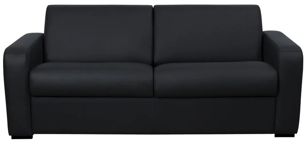 Kanapa 4-osobowa rozkładana typu express z czarnej skóry z materacem 13 cm - BEVIS