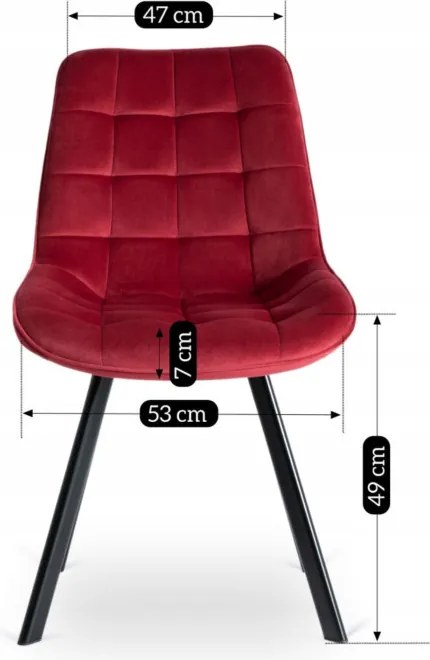 Krzesło Tapicerowane do Salonu RICK Bordowe Welurowe Nowoczesne Loft
