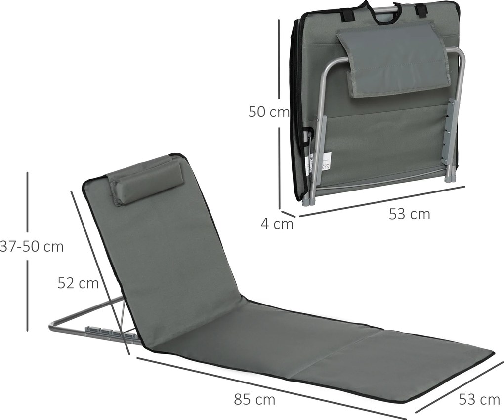 Outsunny Zestaw 2 mat plażowych, regulowany, składany, 124Dł x 53Szer x 37-50Wys cm, Szary