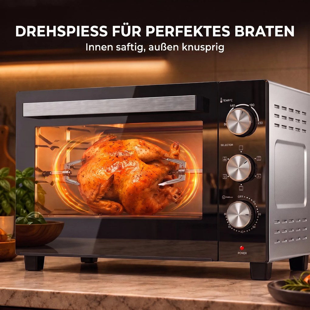 HOMCOM 36 L mini piekarnik z termoobiegiem, regulacja temperatury 90–230 °C, 1500 W | Aosom PL