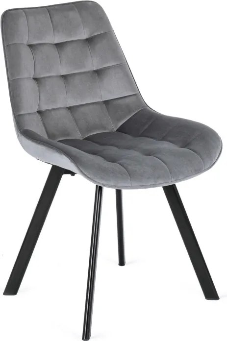 Zestaw Stół Prostokątny Rozkładany CLARK 120-160 cm Czarny/Biały Połysk i 4 Krzesła Tapicerowane do Salonu RICK Szare Welurowe