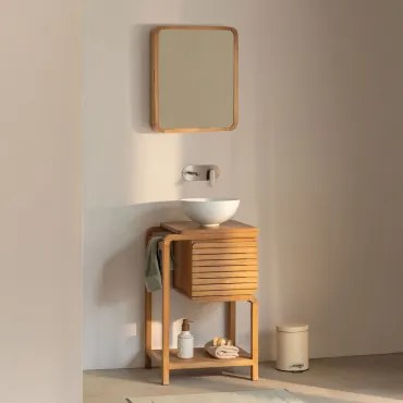 Zestaw Mebli Łazienkowych Bradley Z Drewna Tekowego Okrągły Biały Ceramiczny Ø30 Cm Calgari - Sklum