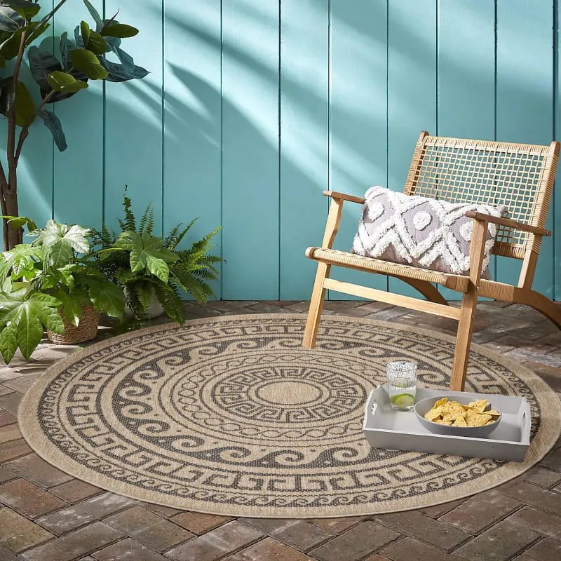 Dywan zewnętrzny okrągły Comilla ornament beżowo-antracytowy 160 cm x 160 cm