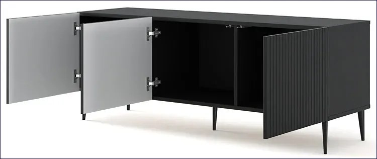 Czarna szafka pod TV z lamelowym frontem F0-Z75