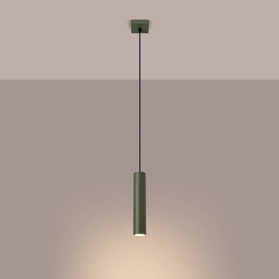 Lampa wisząca loft Toris, stal - 1 źródło światła 3000K - L.8 x H.118 cm - zielony oliwkowy
