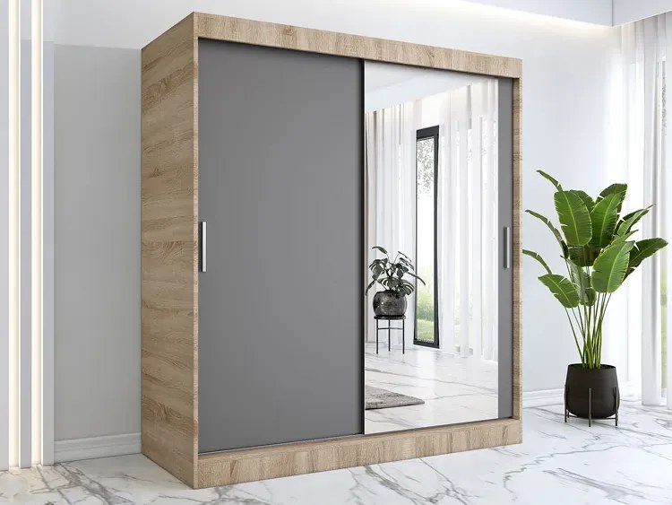 Szafa przesuwna dąb  sonoma + antracyt 180 cm - Massi 5X
