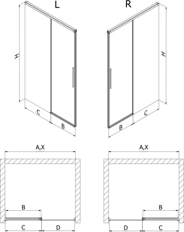 Mexen Rox drzwi prysznicowe rozsuwane 125 cm, transparent, złote szczotkowane - 8C2-125-000-55-00
