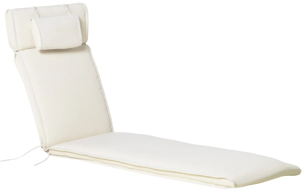 Outsunny Poduszka na Leżak Ogrodowy Komfortowa Nakładka z Zdejmowaną Poduszką Kremowo-Biała Poliester i Bawełna 198x53x5cm | Aosom PL