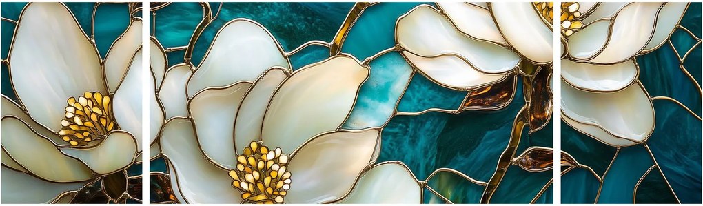 Obraz - Witraż z magnolią (170x50 cm)