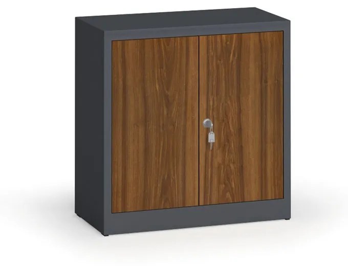 Szafy spawane z laminowanymi drzwiami, 800 x 800 x 400 mm, RAL 7016/orzech