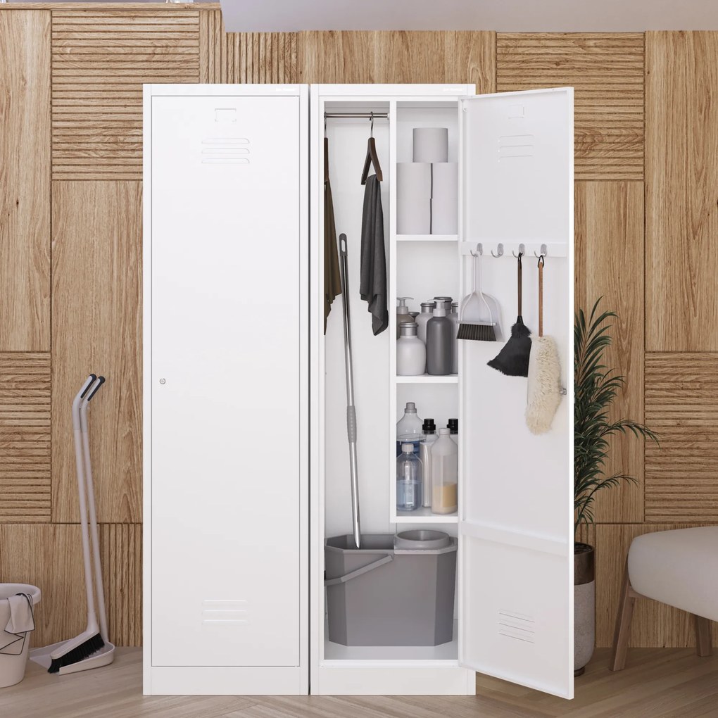 Metalowa szafa gospodarcza AGNES, 500 x 1850 x 500 mm, biała