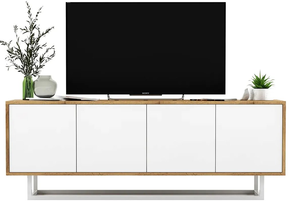 Loftowa szafka rtv dąb wotan + biały H6-K85