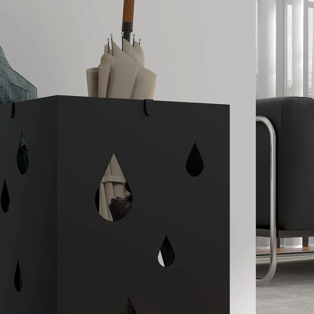 HOMCOM Stojak na Parasole, 4 Haczyki, Tacka Ociekowa, Stal, Czarny