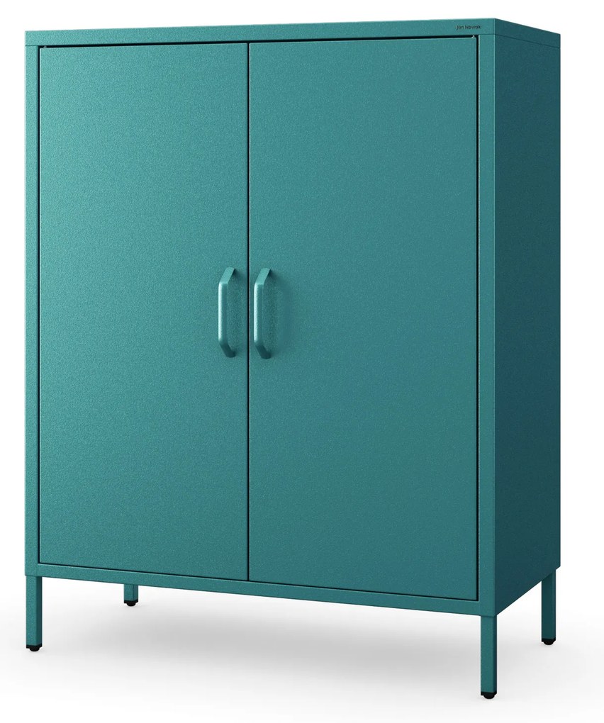 Szafka metalowa niska na nóżkach z półkami morska, 800x1015x400 mm: VITO Modern