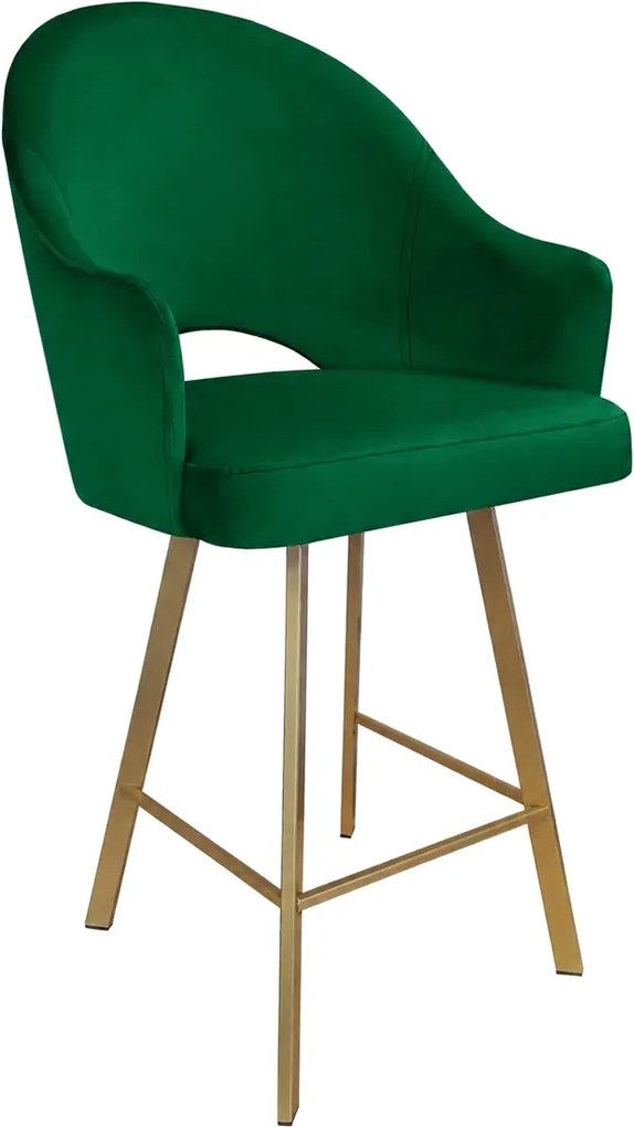 Hoker Velvet krzesło barowe tkanina Welur podstawa metalowa : Kolor nogi - Złota profil, Kolor tkaniny - VELVET - MG25, Typ siedziska - Siedzisko stałe