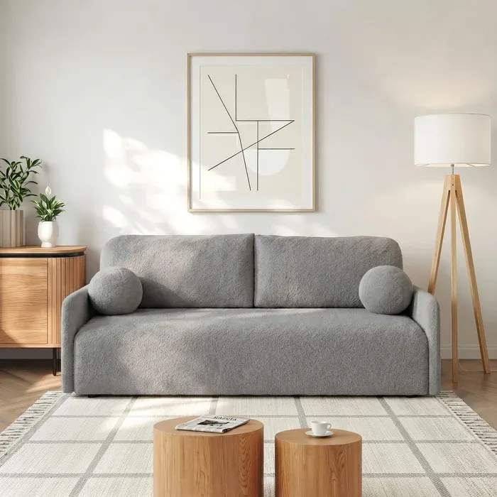 Sofa VENI Rozkładana Dwuosobowa Ciemnoszara Boucle Japandi