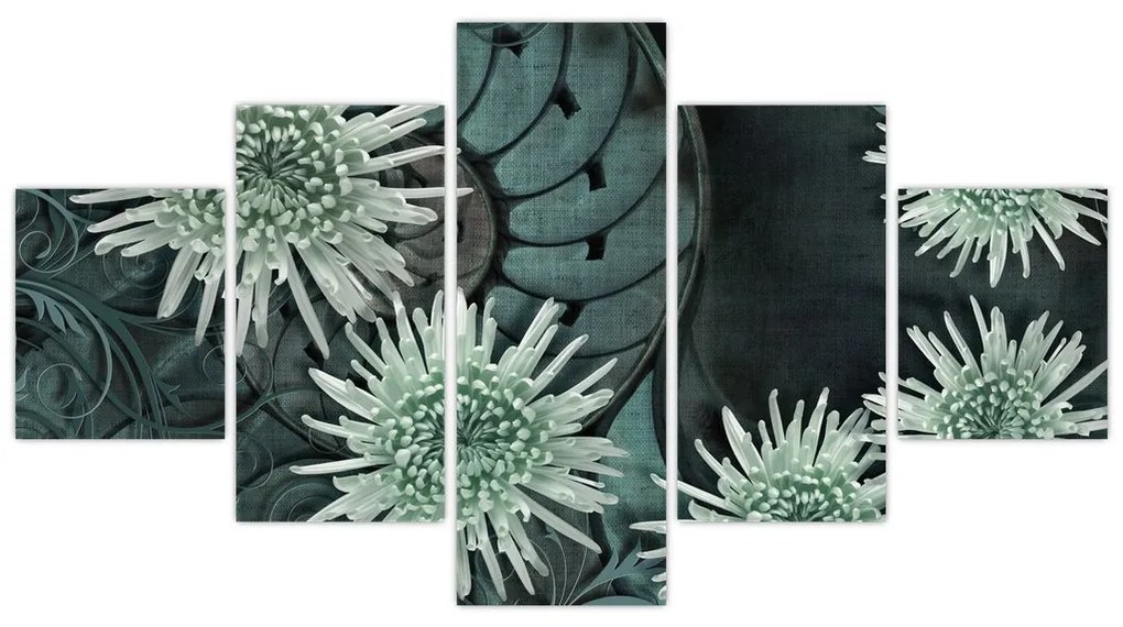 Obraz - Zielone kwiaty (125x70 cm)