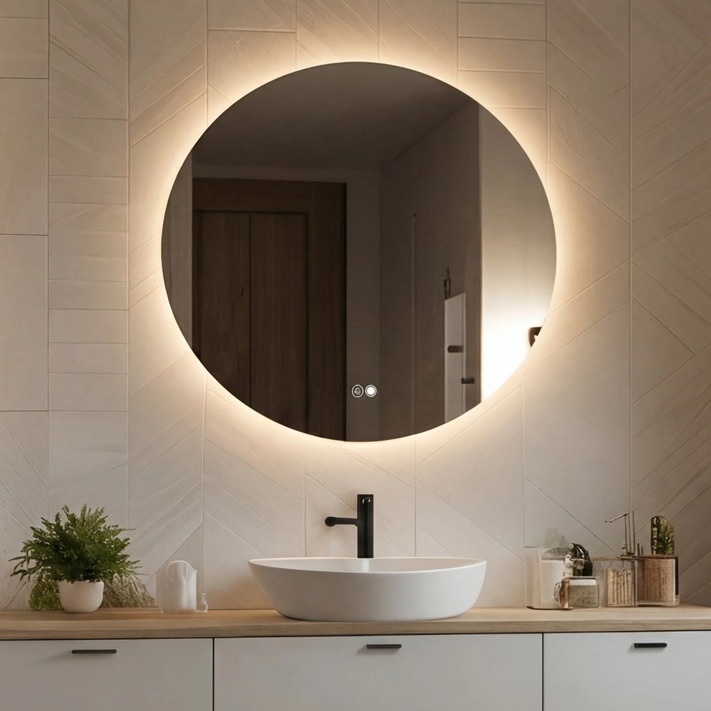 Lustro okrągłe z podświetleniem 60 cm, Dual color, włącznik dotykowy, mata grzewcza
